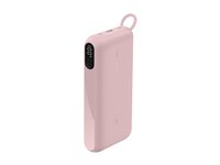 Belkin BoostCharge - Power bank - med display - 20000 mAh - 20 Watt - PD - 3 utdatakontakter (2 x USB-C, USB) - på kabel: USB-C - rosa BPB028HQPK