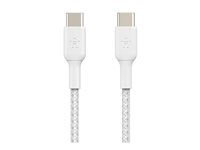 Belkin BoostCharge - USB-kabel - 24 pin USB-C (hane) till 24 pin USB-C (hane) - USB 2.0 - 3 A - 2 m - USB Power Delivery (60W), flätad kabel - vit CAB004BT2MWH