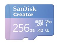SanDisk Creator - Flash-minneskort (microSDXC till SD-adapter inkluderad) - 256 GB - A2 / Video Class V30 / UHS-I U3 - mikroSDXC UHS-I SDSQXAV-256G-GN6MS