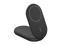 Belkin BoostCharge - Trådlöst laddställ - magnetisk, hopfällbar, med Qi2 + växelströmsadapter - 15 Watt - 3 A - Fast Charge, Strömmatning 3.1 - svart WIB007VFBK