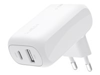 Belkin BoostCharge - Strömadapter - 42 Watt - 3 A - PD 3.0 - 2 utdatakontakter (24 pin USB-C, USB) - vit WCB009VFWH