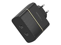 OtterBox Wall Charger - Strömadapter - 50 Watt - 3 A - PD 3.0, USB BC 1.2 - 2 utdatakontakter (USB-C) - svart skimmer 78-52724
