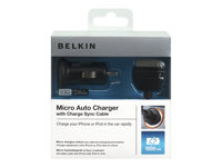 Belkin Mini Universal USB Car Charger - Strömadapter för bil - 1 A (USB) - på kabel: 30-pin Apple - för Apple iPhone/iPod F8Z571CW03