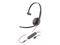 Poly Blackwire C3215 - Blackwire 3200 Series - headset - på örat - kabelansluten - USB-C, 3,5 mm kontakt - svart - Certifierad för Skype for Buisness, Cisco Jabber-certifierad, Avaya-certifierad 80S05AA
