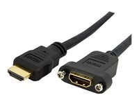 StarTech.com 3ft HDMI Female to Male Adapter, 4K High Speed Panel Mount HDMI Cable, 4K 30Hz UHD HDMI, 10.2 Gbps Bandwdith, 4K HDMI 1.4 Video, HDCP 1.4, HDMI Female to HDMI Male Cable - HDMI Panel Mount Connector - HDMI-kabel - HDMI hona till HDMI hane - 91 cm - svart - formpressad - för P/N: CDP2HDMM2MB, DP2HDMM2MB, HDDVIMM3, HDMM1MP, HDMM2MP, HDMM3MP, HDPMM50, MDP2HDMM2MB HDMIPNLFM3