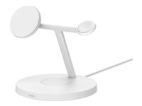 Belkin BoostCharge Pro 3-in-1 - Trådlöst laddställ - med Qi2 + växelströmsadapter - 15 Watt - Fast Charge - vit WIZ032KQWH